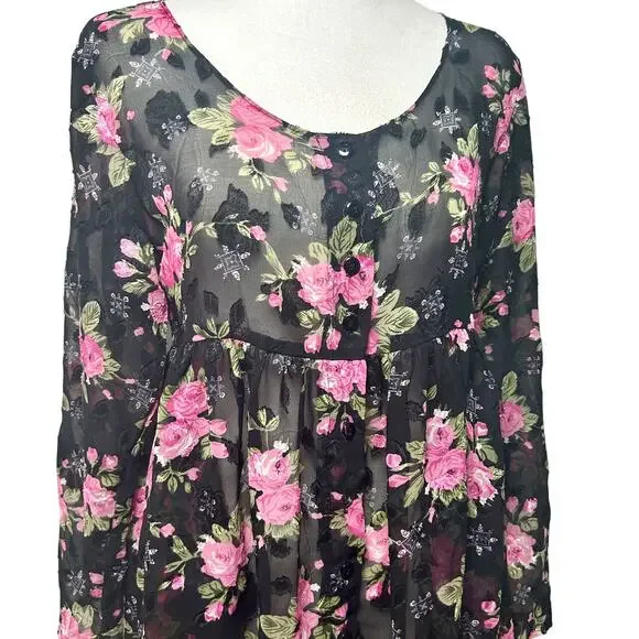Contempo Casual 90s Floral Sheer Babydoll Fairy Whimsygoth Grunge L/S MEDIUM - Picture 3 of 11